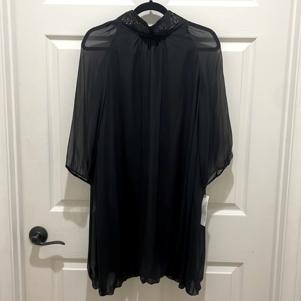 NWT- Blugirl Blumarine Black Ricamo A Mano High Neck Bubble Mini Dress